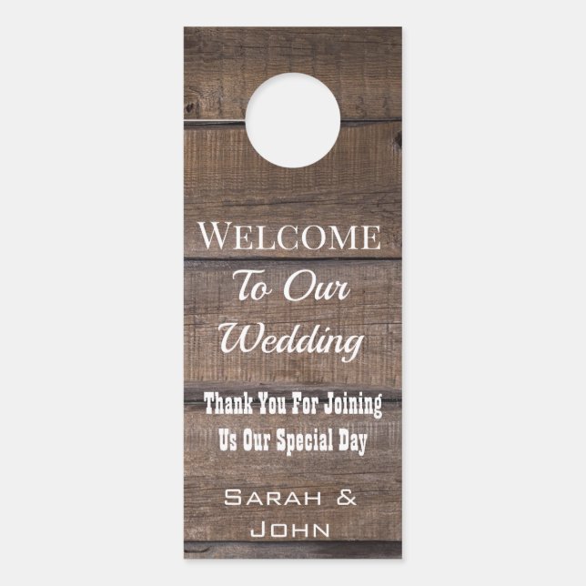 Rustic Wood Wedding Welkom deur Hanger (Voorkant)