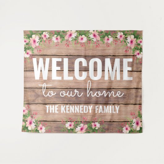 Rustic Wood Welkom bij ons persoonlijk Wandkleed (Voorkant (horizontaal))