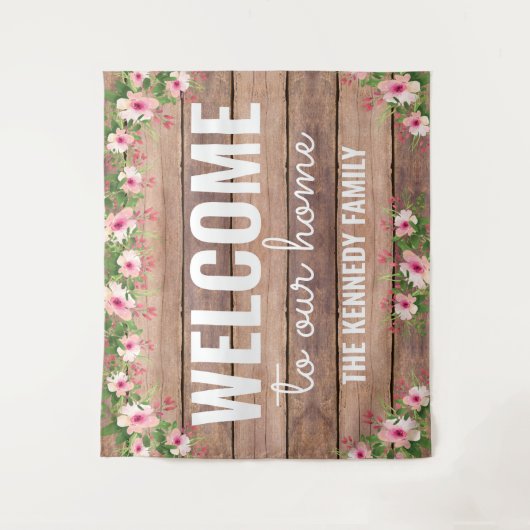 Rustic Wood Welkom bij ons persoonlijk Wandkleed (Voorkant)