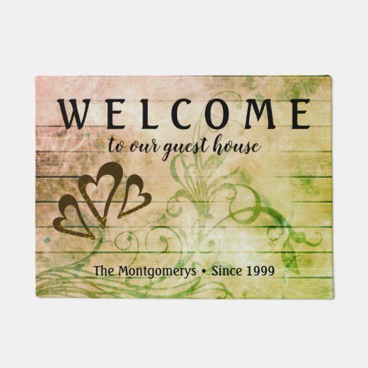 Rustic Wood Welkom Harten Aangepaste naam Doormat Deurmat (Voorkant)
