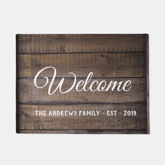 Rustic Wood Welkomstkalligrafie Doormat Deurmat (Voorkant)
