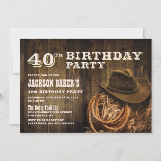 Rustic Wood Western 40th Birthday Party Kaart (Voorkant)