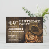 Rustic Wood Western 40th Birthday Party Kaart (Staand voorkant)