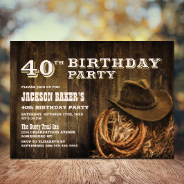 Rustic Wood Western 40th Birthday Party Kaart
