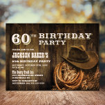 Rustic Wood Western 60th Birthday Party Kaart<br><div class="desc">Nodig je vrienden en geliefden uit voor je 60ste verjaardagsfeestje met deze westerne uitnodiging voor hout.</div>