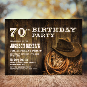Rustic Wood Western 70th Birthday Party Kaart