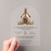Rustic Wood Western Chapel Wedding Acryl Uitnodigingen (Insitu (Draagbaar))