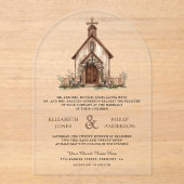 Rustic Wood Western Chapel Wedding Acryl Uitnodigingen (Voorkant)