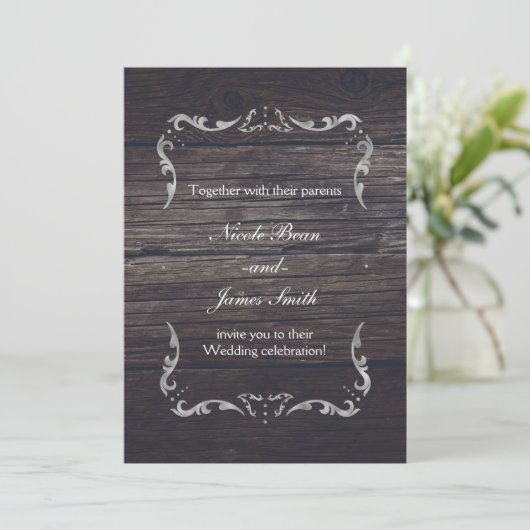 Rustic Wood Western Elegance Romantic Wedding Kaart (Staand voorkant)