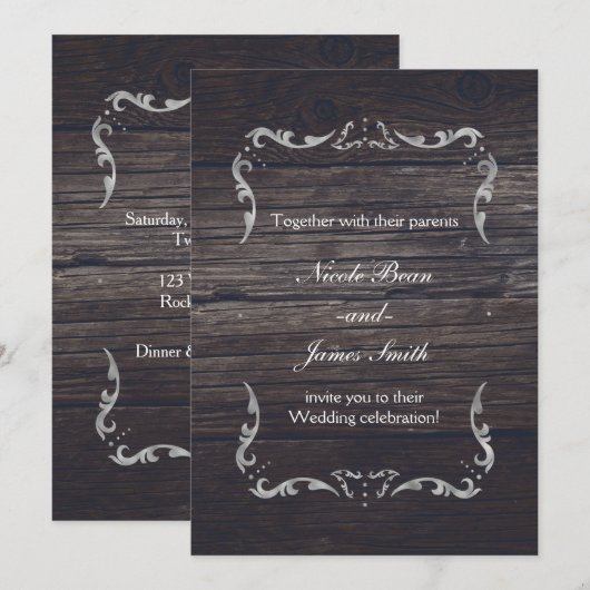 Rustic Wood Western Elegance Romantic Wedding Kaart (Voorkant / Achterkant)