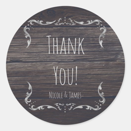 Rustic Wood Western Elegance Romantic Wedding Ronde Sticker (Voorkant)