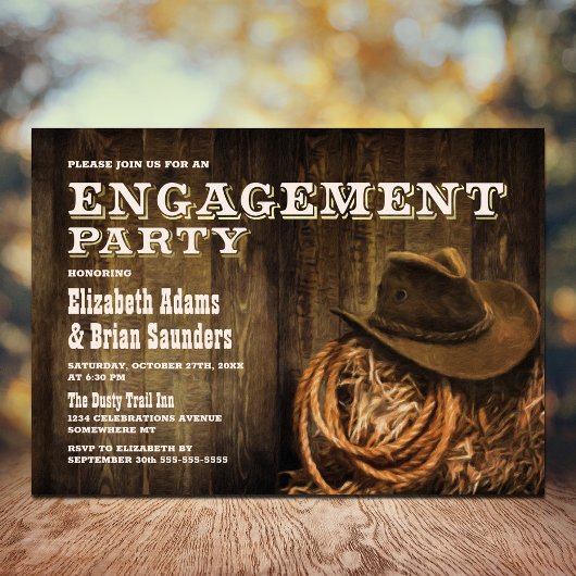 Rustic Wood Western Engagement Party Kaart