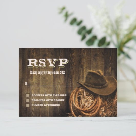 Rustic Wood Western Wedding RSVP Kaartje (Staand voorkant)