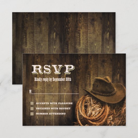 Rustic Wood Western Wedding RSVP Kaartje (Voorkant / Achterkant)
