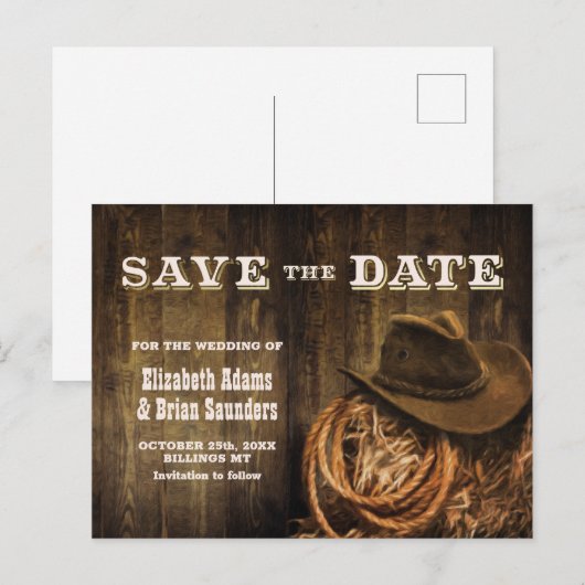 Rustic Wood Western Wedding Save-the-Date Aankondigingskaart (Voorkant / Achterkant)