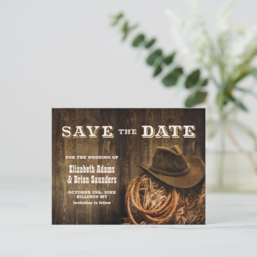 Rustic Wood Western Wedding Save-the-Date Aankondigingskaart (Staand voorkant)