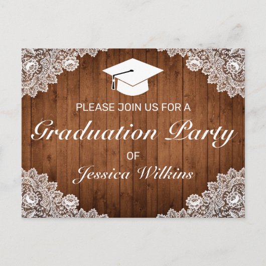 Rustic Wood White Afstuderen RSVP Uitnodiging (Voorkant)