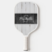 Rustic Wood White Black Monogram Pickleball Paddle (Achterkant)