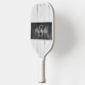 Rustic Wood White Black Monogram Pickleball Paddle (Links)