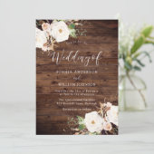 Rustic Wood White & Blush Floral Elegant Wedding Kaart (Staand voorkant)