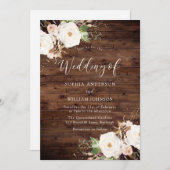 Rustic Wood White & Blush Floral Elegant Wedding Kaart (Voorkant / Achterkant)