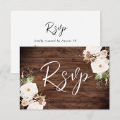 Rustic Wood White & Blush Floral Elegant Wedding RSVP Kaartje (Voorkant / Achterkant)