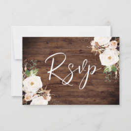 Rustic Wood White & Blush Floral Elegant Wedding RSVP Kaartje
