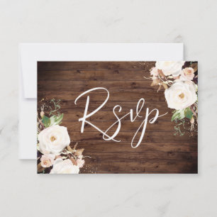 Rustic Wood White & Blush Floral Elegant Wedding RSVP Kaartje