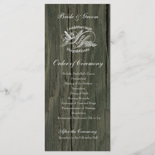 Rustic Wood  White Dove Wedding Programma Programmakaart (Achterkant)