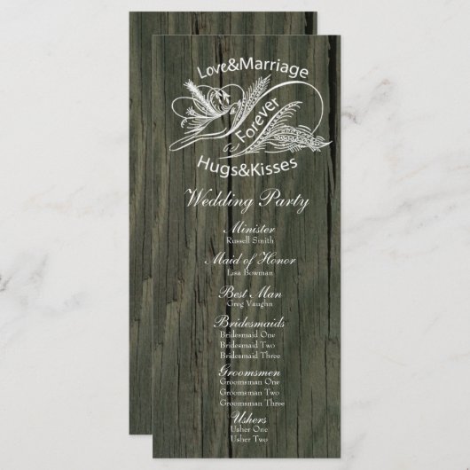 Rustic Wood White Dove Wedding Programma Programmakaart (Voorkant / Achterkant)