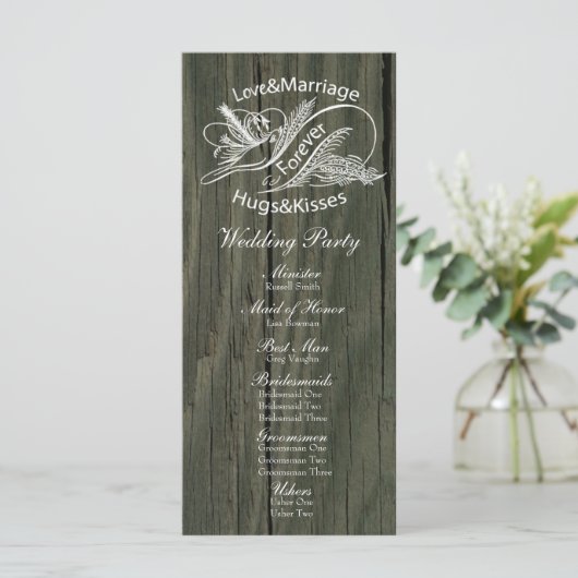 Rustic Wood White Dove Wedding Programma Programmakaart (Staand voorkant)