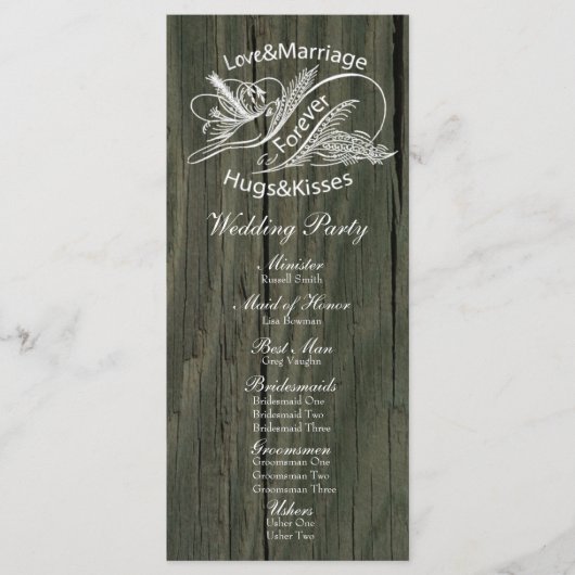 Rustic Wood  White Dove Wedding Programma Programmakaart (Voorkant)