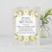 Rustic Wood White Floral Baby shower Brunch Kaart (Staand voorkant)