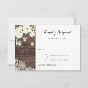 Rustic Wood White Floral Mason Jars RSVP Kaart