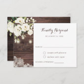 Rustic Wood White Floral Mason Jars RSVP Kaart (Voorkant / Achterkant)