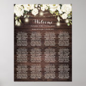 Rustic Wood White Flowers Wedding Seating Chart Poster (Voorkant)