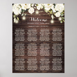 Rustic Wood White Flowers Wedding Seating Chart Poster