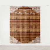 Rustic Wood & White Kanten Nieuwjaarsfotobackgroun Wandkleed (Voorkant)