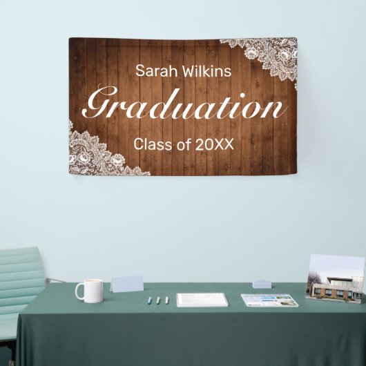 Rustic Wood & White Lace Afstuderen Banner (Beurs)
