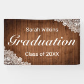 Rustic Wood & White Lace Afstuderen Banner (Horizontaal)