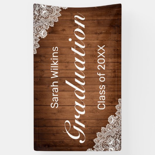Rustic Wood & White Lace Afstuderen Banner (Verticaal)