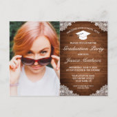 Rustic Wood White Lace Afstuderen Fotouitnodiging Briefkaart (Voorkant)