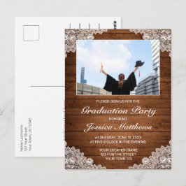 Rustic Wood White Lace Afstuderen Fotouitnodiging Briefkaart