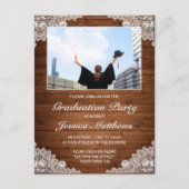 Rustic Wood White Lace Afstuderen Fotouitnodiging Briefkaart (Voorkant)