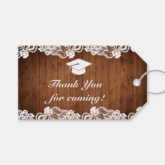 Rustic Wood White Lace Afstuderen Gefeliciteerd Cadeaulabel (Voorkant (Horizontaal))