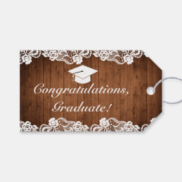 Rustic Wood White Lace Afstuderen Gefeliciteerd Cadeaulabel