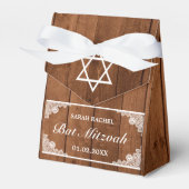 Rustic Wood & White Lace Bar Bat Mitzvah Bedankdoosjes (Voorkant Zijde)