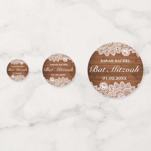 Rustic Wood & White Lace Bar Bat Mitzvah Confetti (Voorkanten)