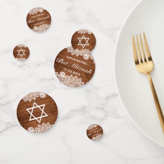 Rustic Wood & White Lace Bar Bat Mitzvah Confetti (Groep)