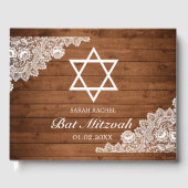 Rustic Wood & White Lace Bar Bat Mitzvah Gastenboek (Voorkant)